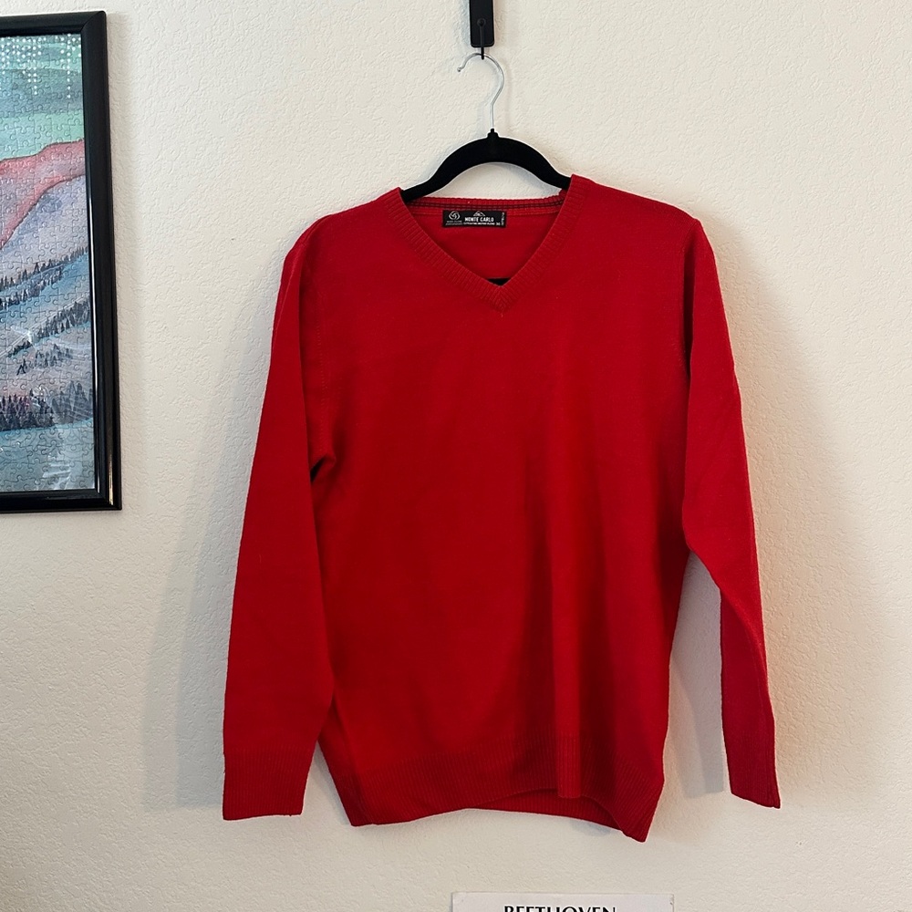 Wool Blend Monte Carlo Men's V-Neck Sweater in Red
